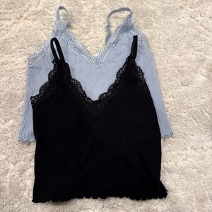 Lace Trim Ribbed Camisole Top - Black and Blue